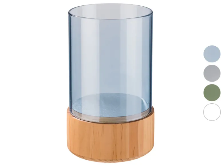 Glazen windlicht met houten voet<LIVARNO home