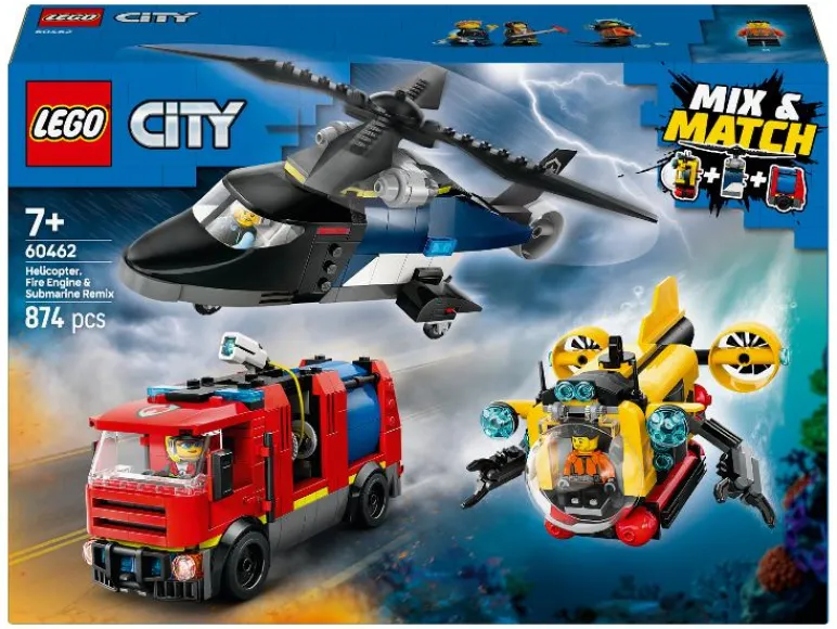Helikopter, brandweerauto en onderzeeër remix 60462<LEGO® City Hot